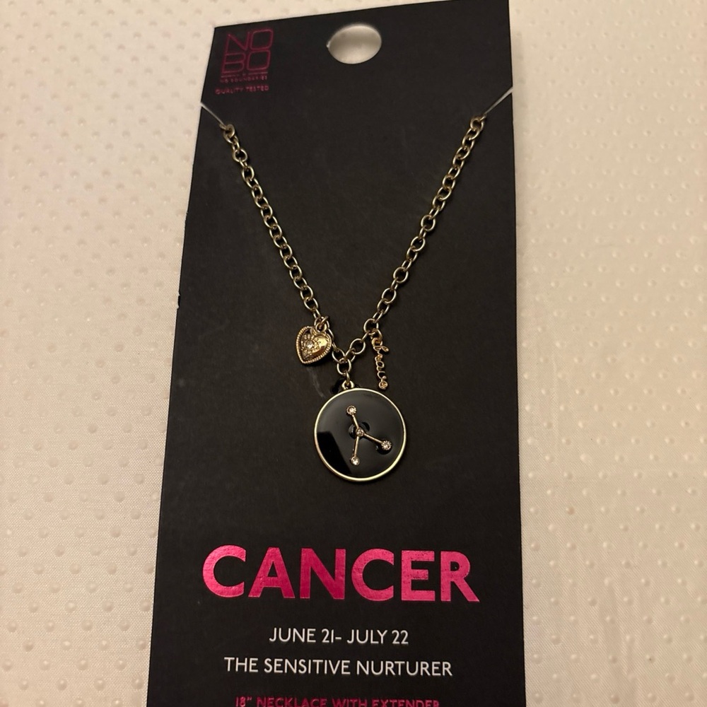 NOBO Gold Necklace with Black Enamel Cancer Pendant